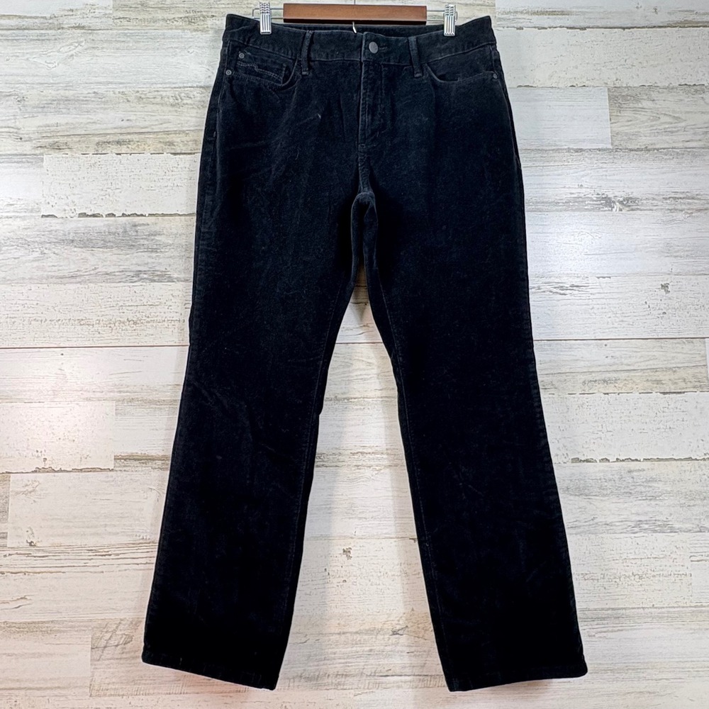 NYDJ Marilyn Straight Black Corduroy Pants Womens 14P Lift Tuck Stretch Shaping
